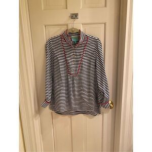 Sail to Sable 100% silk striped top gold buttons